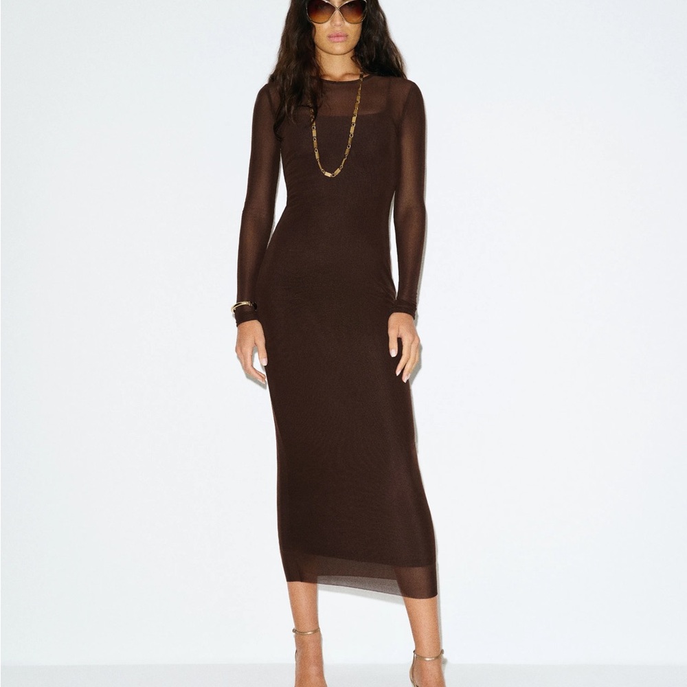 Reformation Brown Long-Sleeve Midi Sheath Dress
